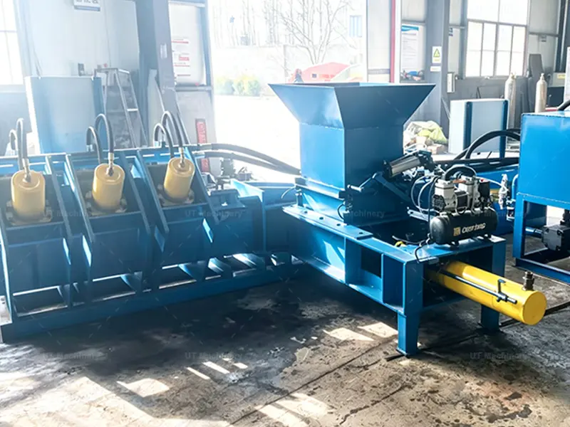 Estrutura da máquina industrial automática para fabricar blocos de fibra de coco com cilindros pneumáticos auxiliares