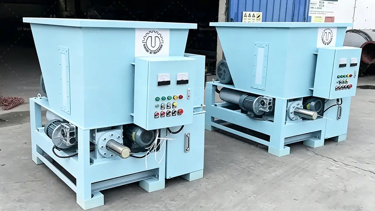 Duas unidades de máquinas briquetadeiras hidráulicas de biomassa para a produção industrial de energia a partir de resíduos (Waste-to-Energy).