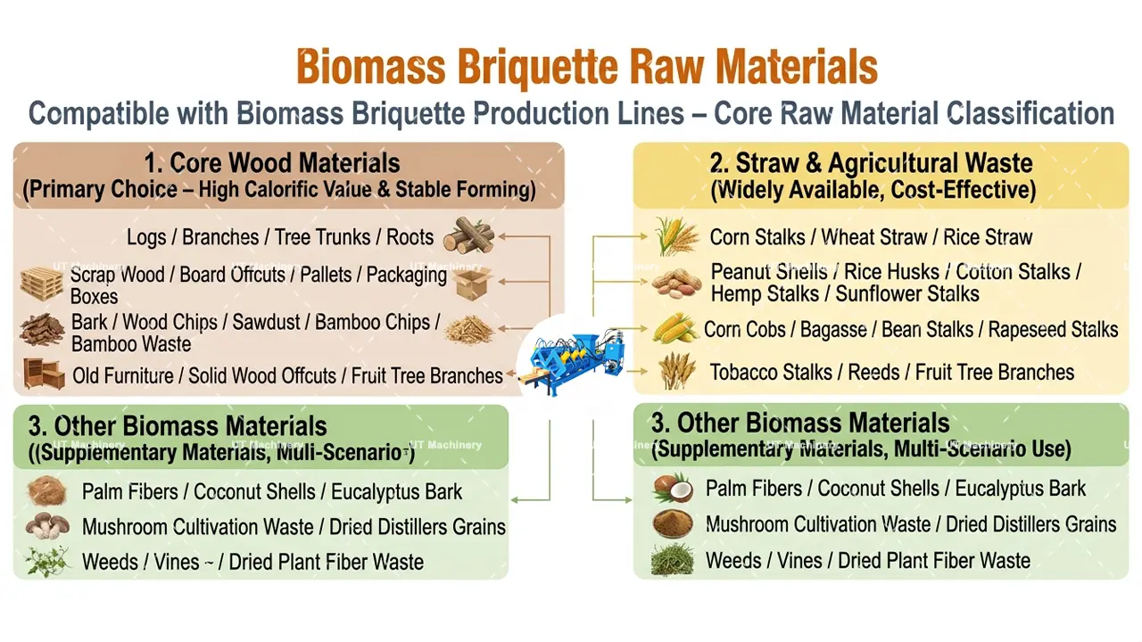 Guia completo de matérias-primas de biomassa para prensas briquetadeiras